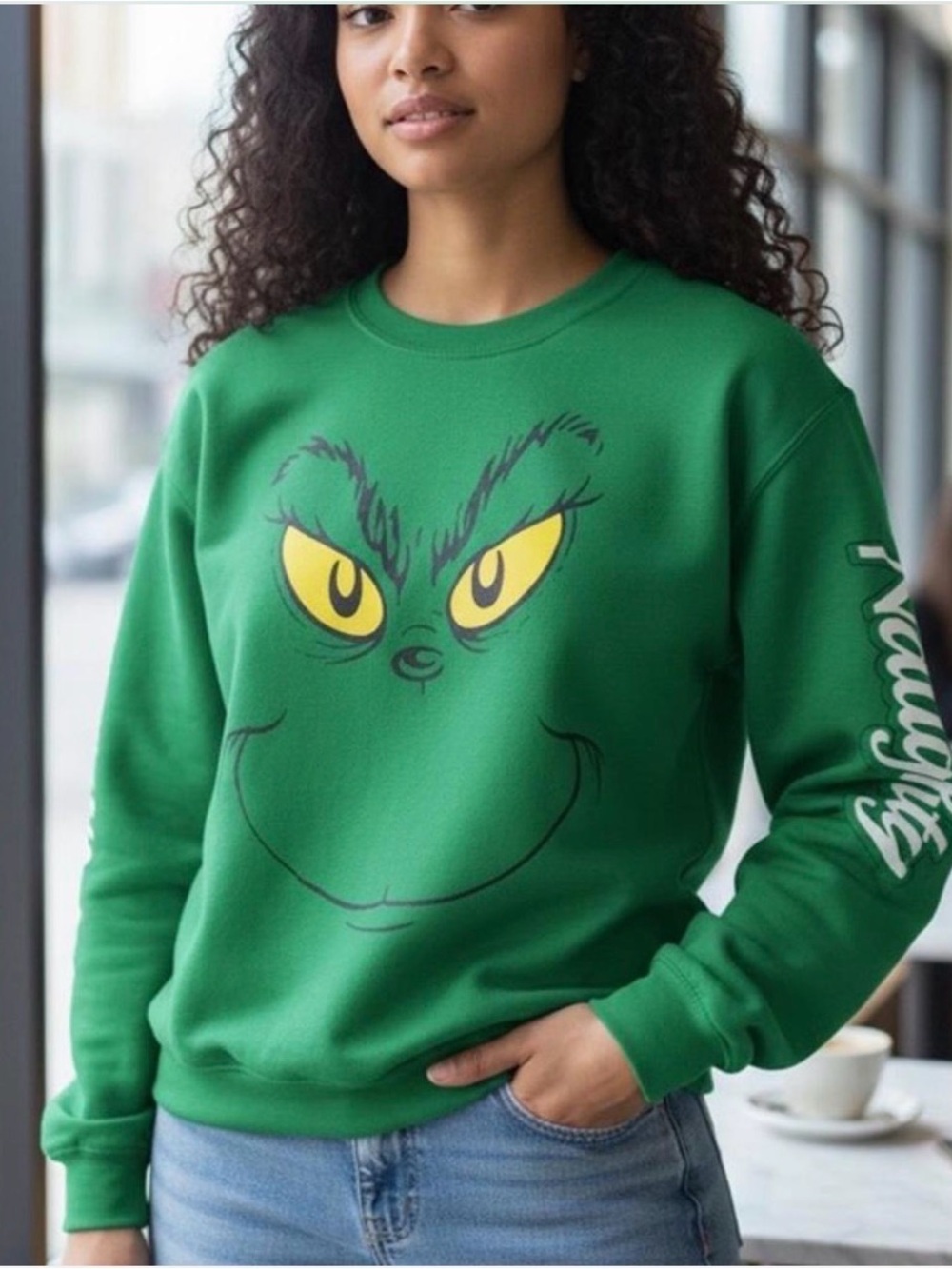 💚 The Grinch Green Face Graphic Sweatshirt XL (15–17)
